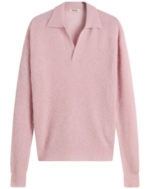 AURALEE Baby Suri Alpaca Sheer Knit Skipper Polo - Pink