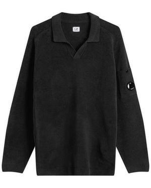 C.P. Company Cotton Chenille Polo Lens Jumper - Black