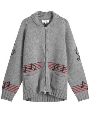 YMC Wool Nylon Jacquard Cowichan Cardigan - Grey