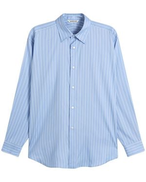 AURALEE Cotton Silk Stripe Shirt - Blue