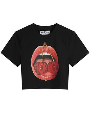 Fiorucci Mouth Print Cropped T-Shirt - Black