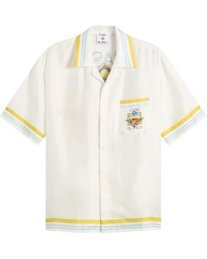CASABLANCA Tennis Landscape Cuban Collar Shirt - White