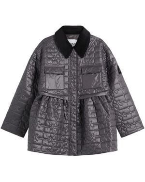 Ganni Shiny Quilt Midi Jacket - Grey