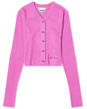 Ganni Mini Ribbed Merino Cardigan - Pink
