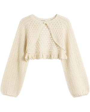 Beams Boy Lace Knit Cardigan - Natural