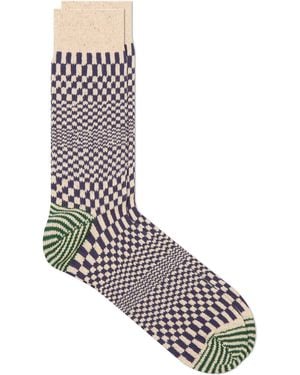 RoToTo Warped Checker Crew Sock - Blue