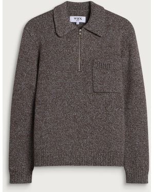 Wax London Alpha Zip Space Dye Long Sleeve Polo - Grey