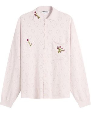 TTT MSW Flower Embroidery Knit Shirt - Pink