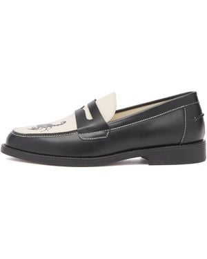 Duke & Dexter Italian Leather Scorpion Print Penny Loafers - Black