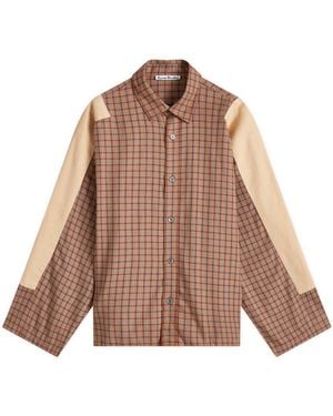 Acne Studios Relaxed Checked Flannel Shirt with Striped Arm Panel - Brown