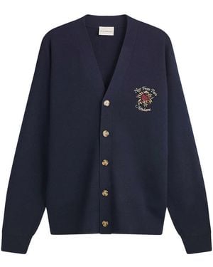 Drole de Monsieur Rose Slogan Cardigan - Blue