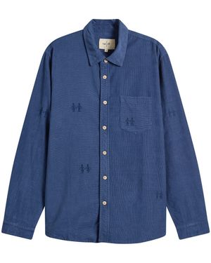 Folk Embroidery Direction Babycord Shirt - Blue