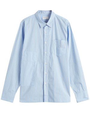 Universal Works Vila Stripes Patched Shirt - Blue