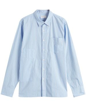 Universal Works Vila Stripes Patched Shirt - Blue