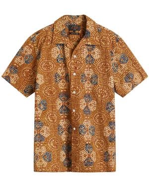 Beams Plus Open Collar Geometric Block Print Shirt - Brown