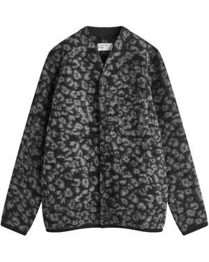 Universal Works Leopard Wool Fleece Cardigan - Black