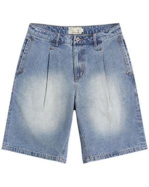 Dime Pleated Denim Shorts - Blue