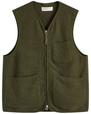 Universal Works Wool Fleece Zip Gilet - Green