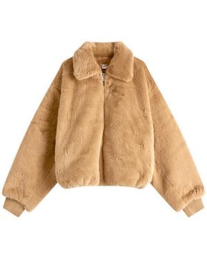GOOD AMERICAN Faux Fur Oversized Collared Coat - Brown