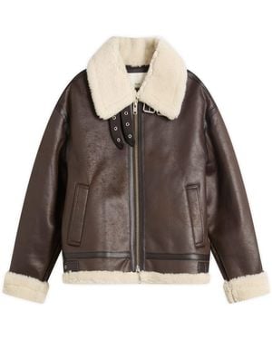 DUNST Oversized Shearling Jacket - Brown
