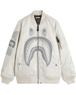 A Bathing Ape Shark Nylon Ma-1 Bomber Jacket - White