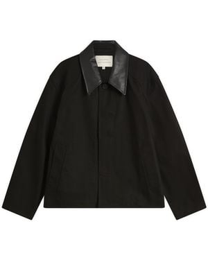 Studio Nicholson Dover Leather Collar Canvas Barn Jacket - Black