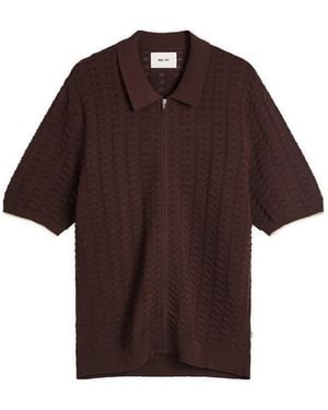 NN07 Gustav Pointelle Stitch Zip Polo - Brown