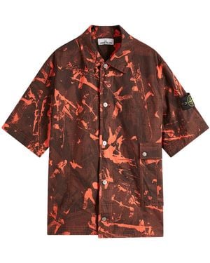 Stone Island Scan Camo Ripstop-Ovd Short Sleeve Shirt - Red