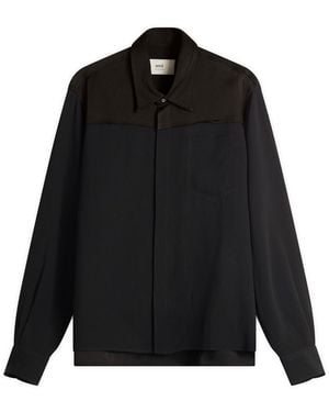 Ami Paris Mixed Material Long Sleeved Shirt - Black