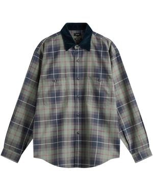 Beams Plus Corduroy Collar Check Work Shirt - Gray