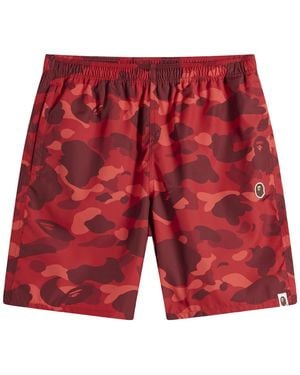 A Bathing Ape Colour Camo One Point Beach Shorts - Red