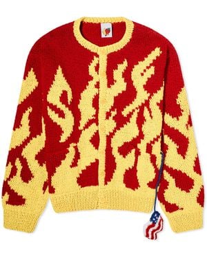 Sky High Farm Flame Crew Neck Cardigan - Red