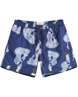 Folk Shadow Print Swim Shorts - Blue