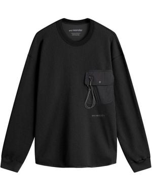 and wander Longsleeve Waffle T-Shirt - Black