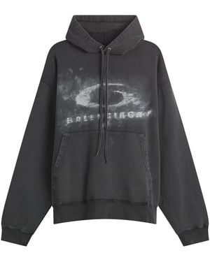Balenciaga Washed Crayon Logo Oversized Hoodie - Black