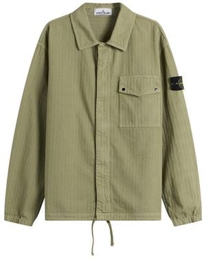 Stone Island Cotton Herringbone Zip Shirt Jacket - Green