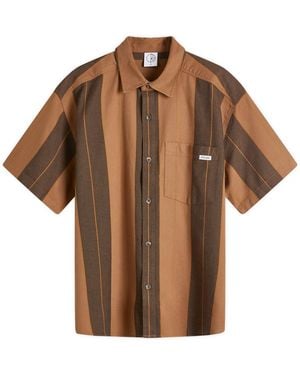POLAR SKATE Mitchell Strip Short Sleeve Shirt - Brown