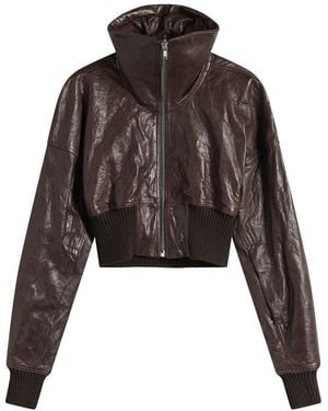 Rick Owens Cropped Leather Bomber Jacket - Black