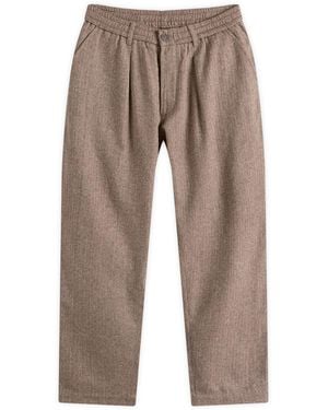 Universal Works Wool Herringbone Pleated Track Pant - Brown