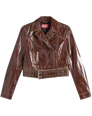 DIESEL L-Egend Patent Cropped Jacket With Belt - Brown