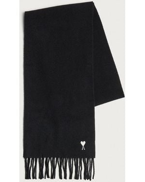 Ami Paris Wool Adc Embroidery Scarf - Black