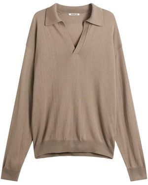 AURALEE Cashmere Silk Knit Skipper Polo - Brown