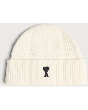 Ami Paris Merino Wool Adc Beanie - Natural