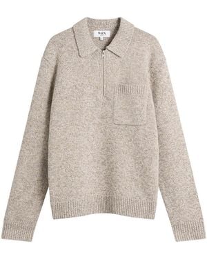 Wax London Alpha Plain Stitch Zip Polo - Grey