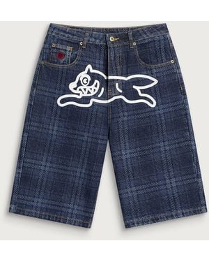 ICECREAM Check Running Dog Jort - Blue