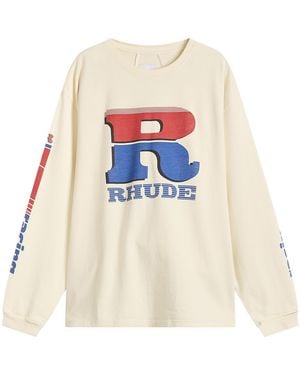 Rhude Split Petrol Logo Long Sleeve T-Shirt - White
