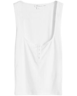 GOOD AMERICAN Pointelle Henley Tank Top - White