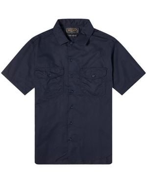 Beams Plus Work Twill Short Sleeve Shirt - Blue