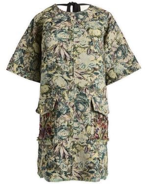 Ganni Boxy Kimono Mini Dress - Green