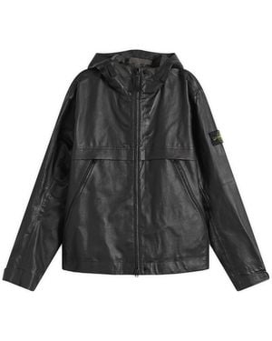 Stone Island Leather Organza Hooded Jacket - Black